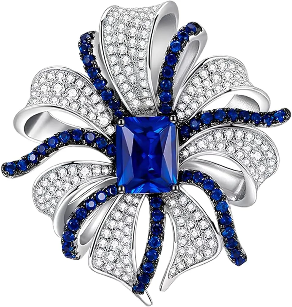 Elegant Brooch Pins For Women Austrian Crystal Bridal Party Brooches Fashion Jewelry Blue Flower Pin Artdeco Large Corsage