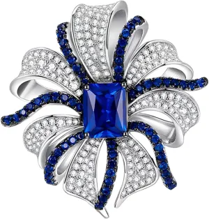 Elegant Brooch Pins For Women Austrian Crystal Bridal Party Brooches Fashion Jewelry Blue Flower Pin Artdeco Large Corsage
