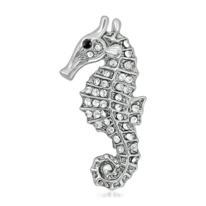 Gleaming Crystal Sea Horse Unisex Lapel Pin