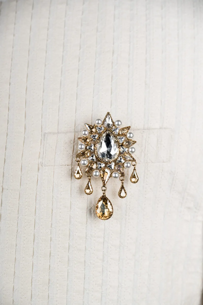 Gold Crystal Studded Brooch