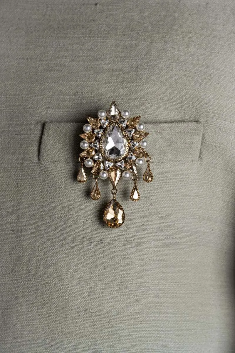 Gold Crystal Studded Brooch