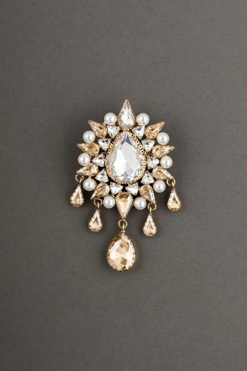 Gold Crystal Studded Brooch