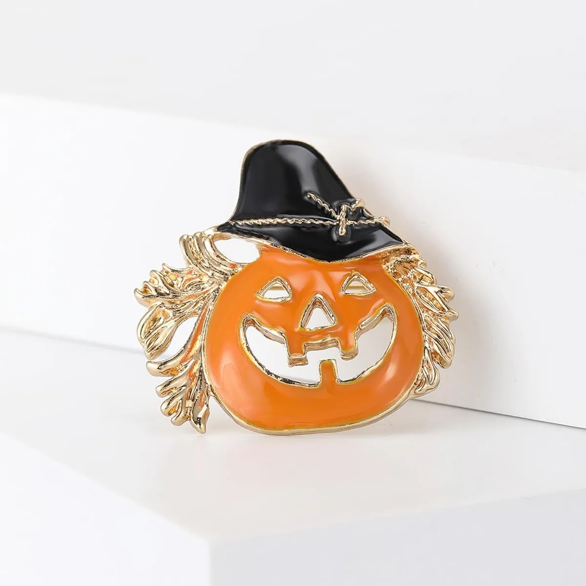 Halloween Pumpkin Brooches Women Yellow Metal Crystal Enamel Pin Plant Brooch