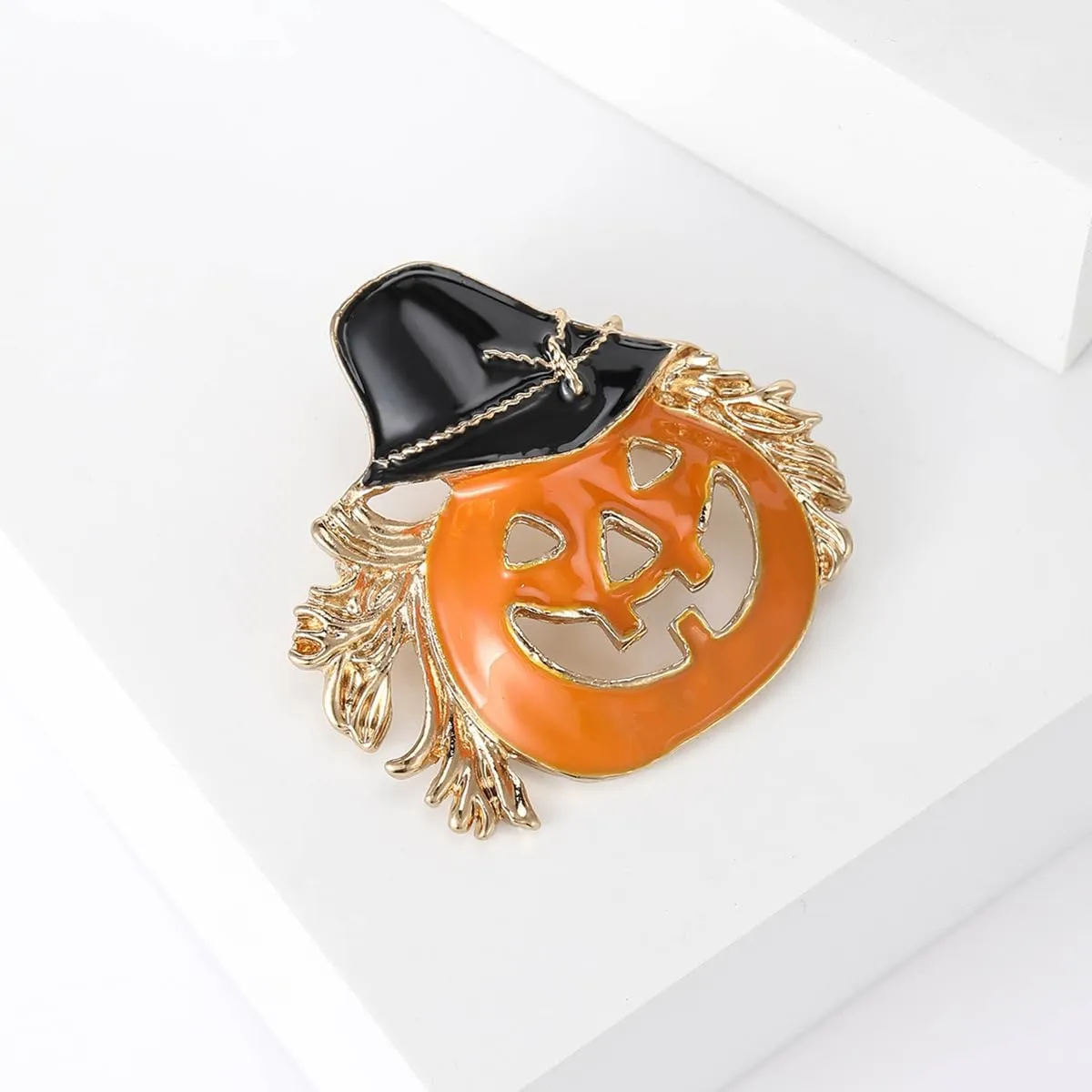 Halloween Pumpkin Brooches Women Yellow Metal Crystal Enamel Pin Plant Brooch