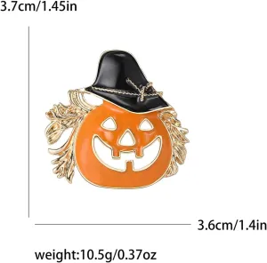 Halloween Pumpkin Brooches Women Yellow Metal Crystal Enamel Pin Plant Brooch