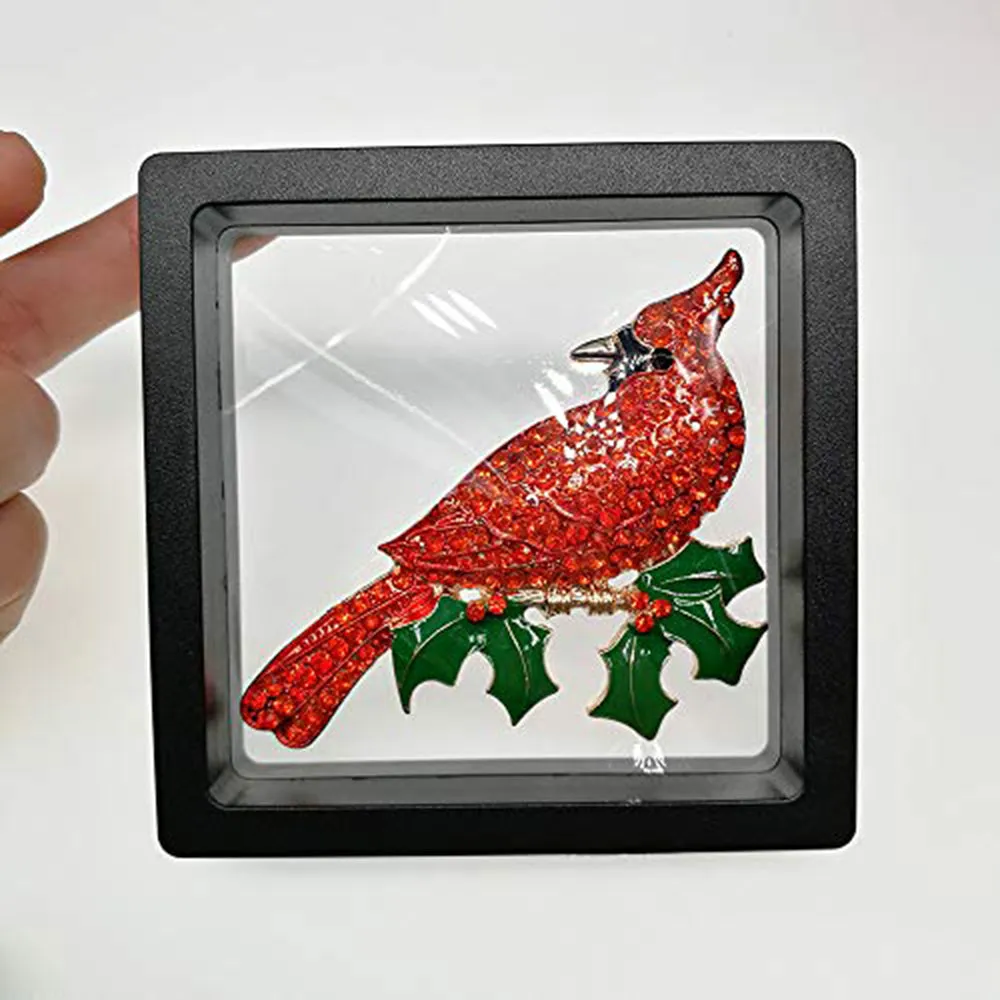 Large Gold Tone Northern Cardinal Brooch With Red Color Crystal Rhinestone Bird Brooches Pins