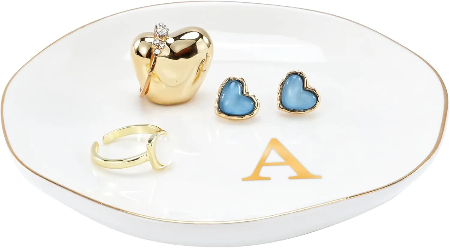 Lolalet Ceramic Jewelry Tray, Initial Engagement Ring Dish Trinket Plate 4.52" Personalized Monogrammed Bowl, Birthday for Women -A