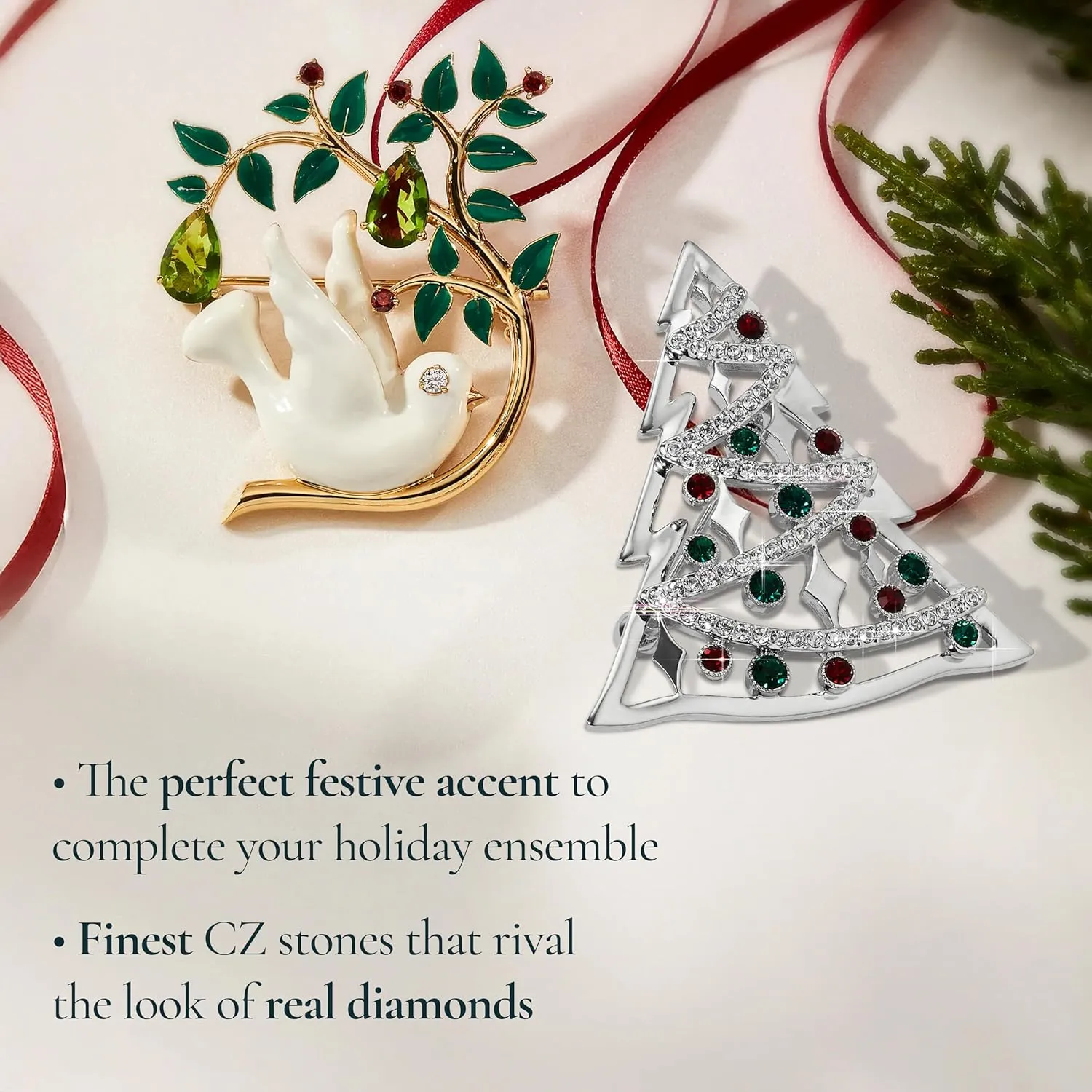 Nadri Santa Pin - Christmas Brooch Pins for Women, Xmas Brooches Set Festive Holiday Ornaments Party Gift Costume Jewelry Set