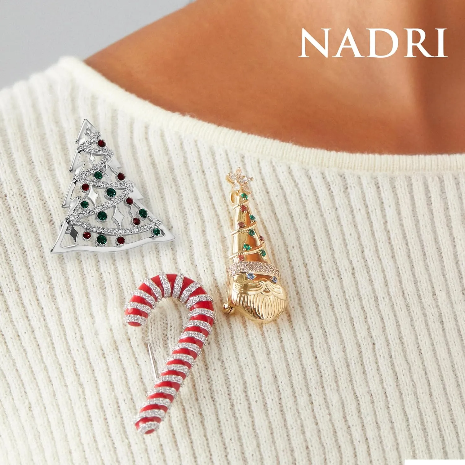 Nadri Santa Pin - Christmas Brooch Pins for Women, Xmas Brooches Set Festive Holiday Ornaments Party Gift Costume Jewelry Set