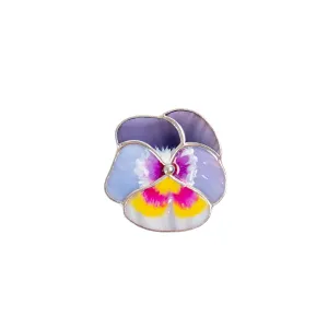 Pansy Stained Glass Brooch Gift For Mother Modern Stained Glass Flower Jewelry Blue Glass Pin Unique Handmade Flower Jewelry (Purple)