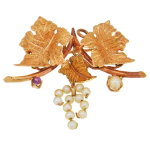 Pearl & Pink Tourmaline Set Vine Brooch