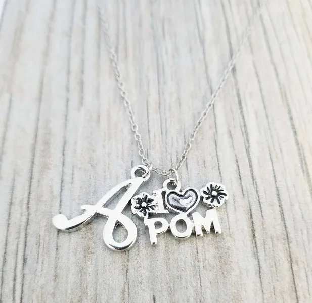 Personalized Pom Necklace with Letter Charm