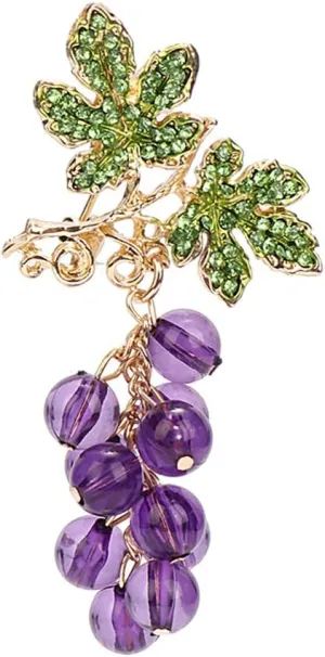 Pokinge 1Pcs Brooch Pins Elegant Wedding Party Bouquet Crystal Alloy Brooch Luxury Vivid Purple Grapes Fruit Brooch For Women