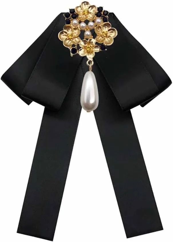 Psivika Womens Bow Tie Brooch Ribbon Bowknot Brooch Pins Crystal Pre Tied BowTie Collar Neck Bow Brooch Pins