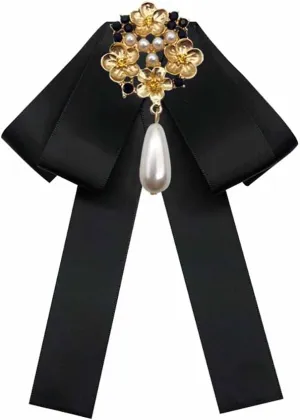 Psivika Womens Bow Tie Brooch Ribbon Bowknot Brooch Pins Crystal Pre Tied BowTie Collar Neck Bow Brooch Pins