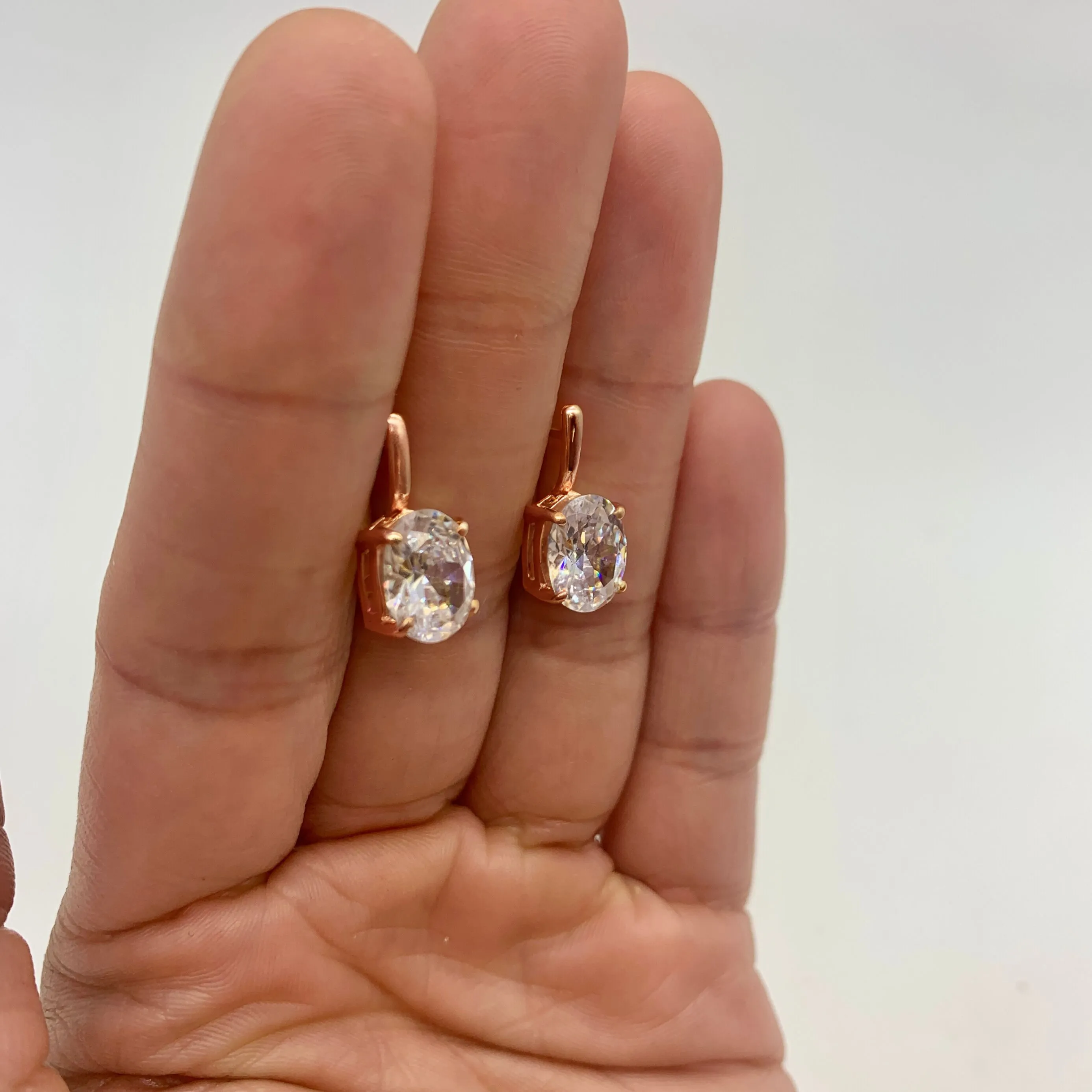 Rose Gold Diamond Earrings - Diamond Drop Earrings - Sparkly Oval Earrings
