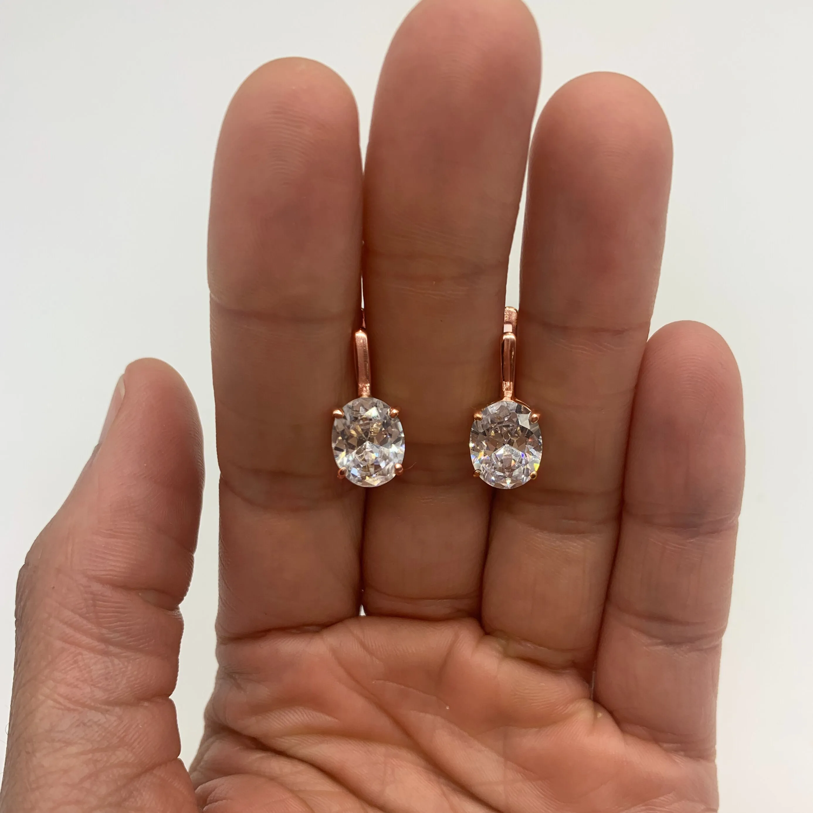 Rose Gold Diamond Earrings - Diamond Drop Earrings - Sparkly Oval Earrings