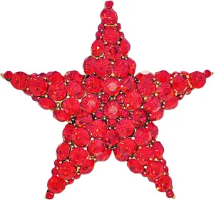 Stunning Full Micro Pave Red Crystal Five-pointed Star Brooches and Pins Anniversary Winter Holiday Jewelry