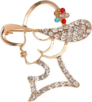 Women Girls Hollow Face Brooch Pins Alloy With Rhinestone Crystal Brooches Wedding Pin