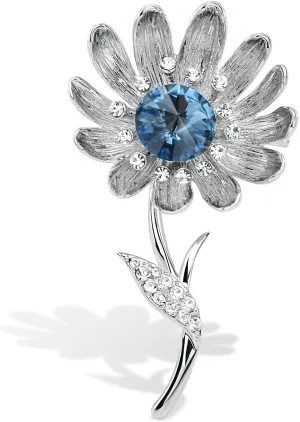 Women's Large Daisy Brooches with Crystal Elegant Flower Lapel Pins Jewelry for Bouquet Wedding (Silver Daisy)