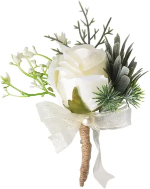 YALLNASL Groomsmen Groom Wedding Boutonniere for Men Wedding Corsage Boutonniere Pins for Men Lapel Pin for Suits Brooch for Wedding Flowers Party Decoration, Small, BROOCH1012us-WPP