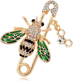 YOQUCOL Cute Honeybee Bee Brooch Pin Cubic Zirconia CZ Crystal Enamel Golden Tone For Women